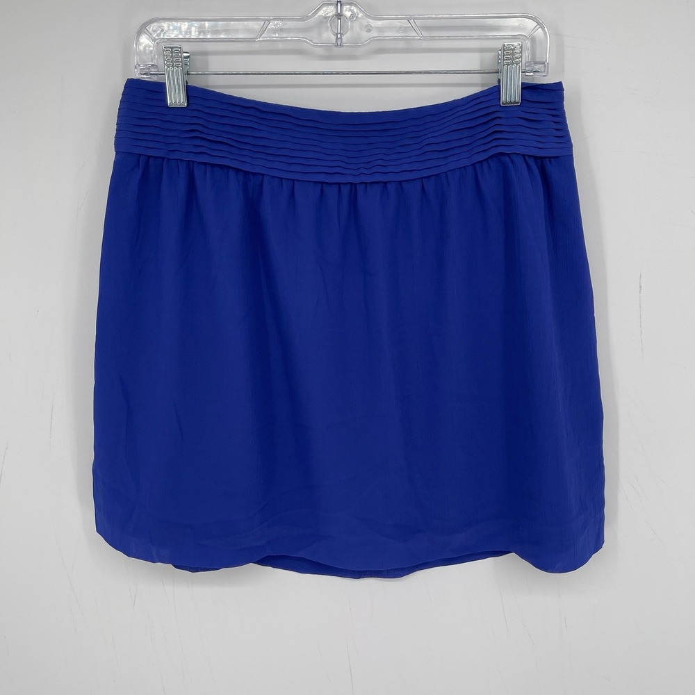 LOFT Women's Blue Chiffon Pleated Waist Career Office Mini Skirt Size 6P Petite